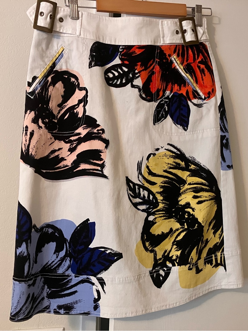 Maeve White A-Line Skirt with Red, Yellow, Blue & Pink Floral Print
